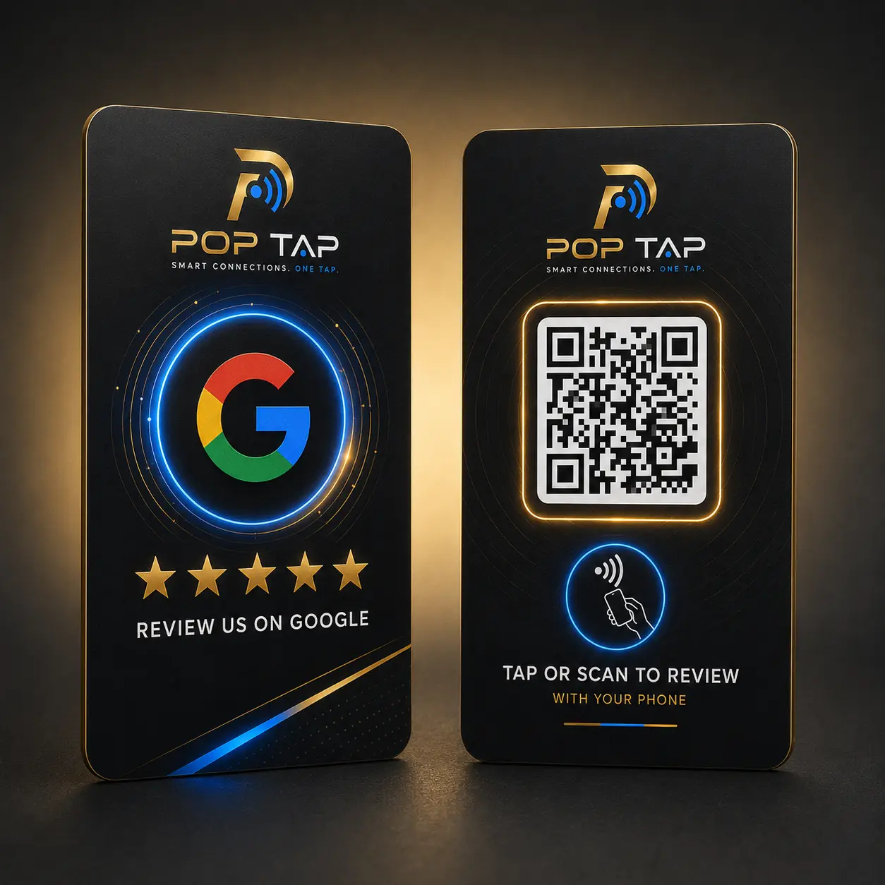 Black POP TAP Google Review NFC card front and back