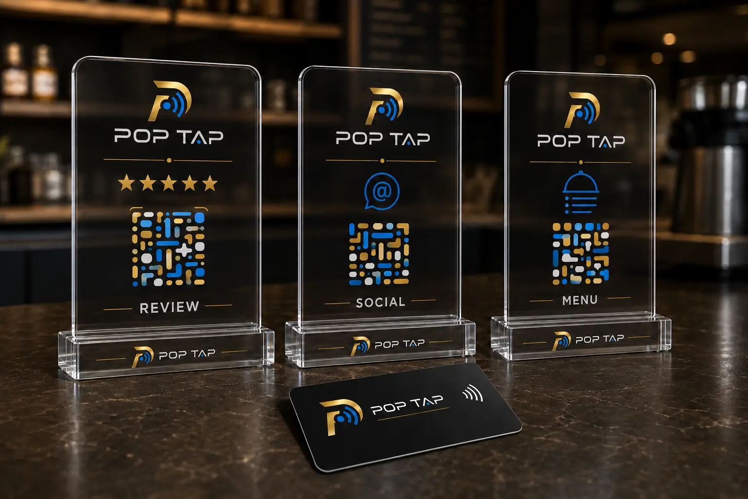 POP TAP connected product collection linked to a digital business profile