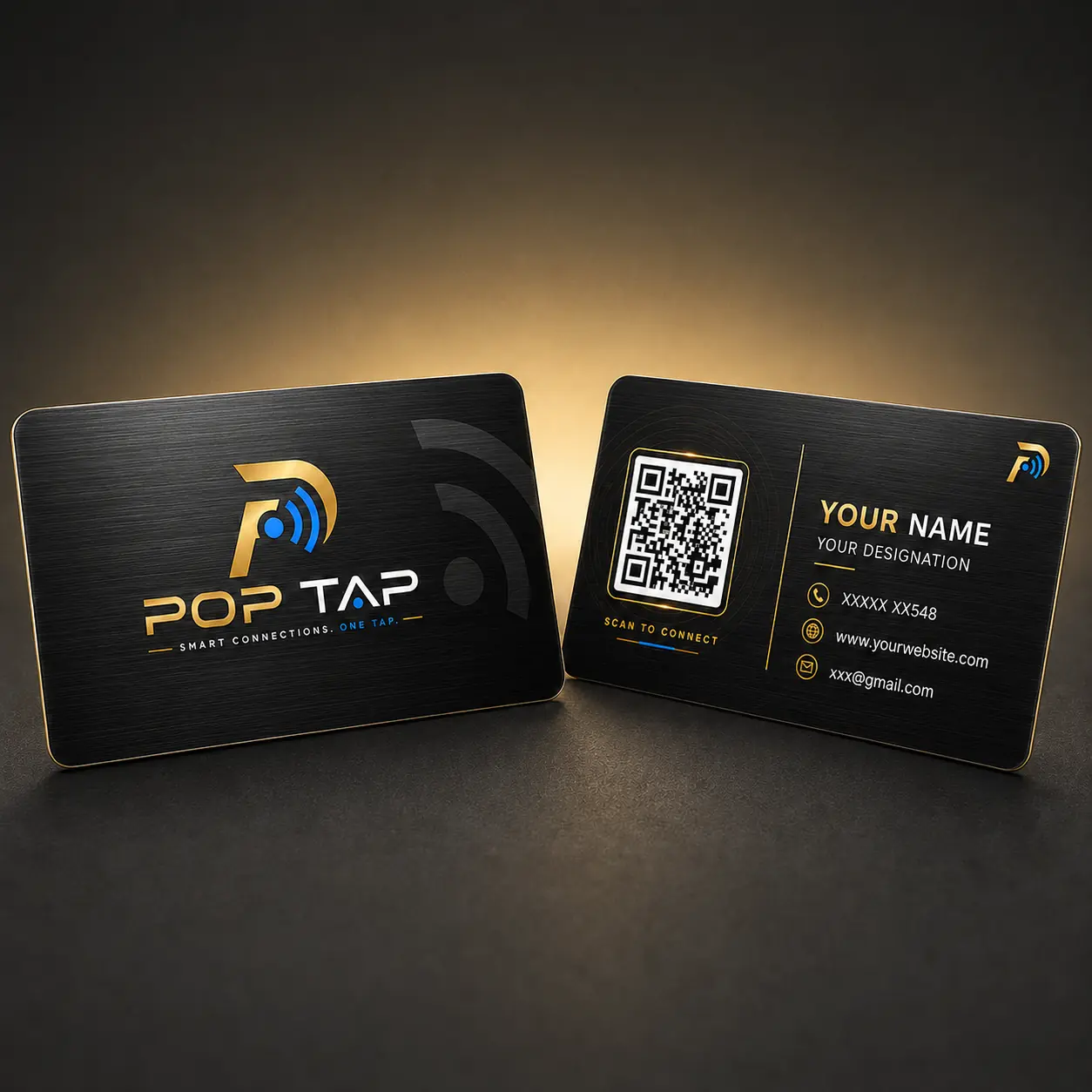 Black POP TAP metal NFC card front and back